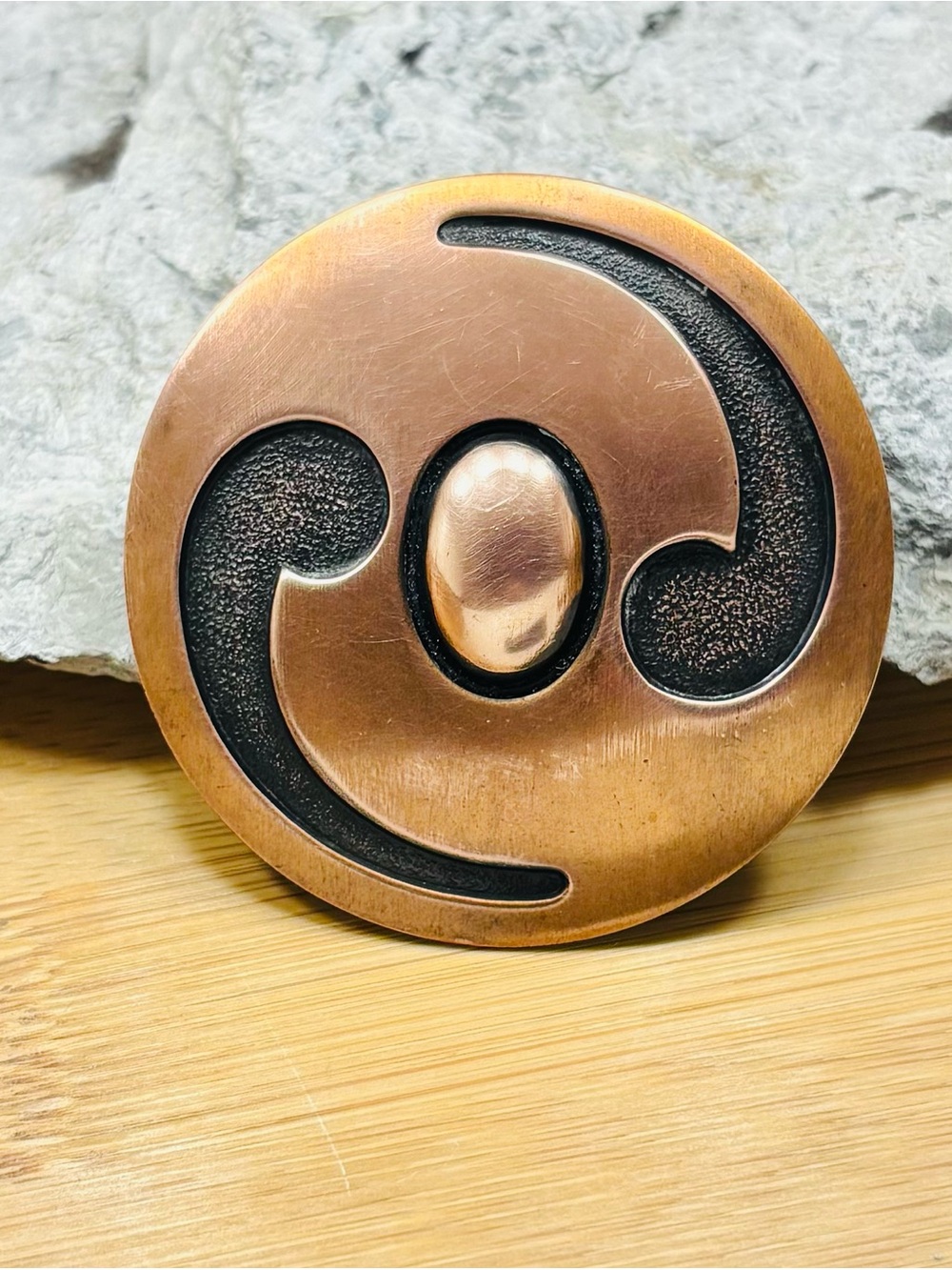 Copper Round Abstract Ying Yang Zen Brooch